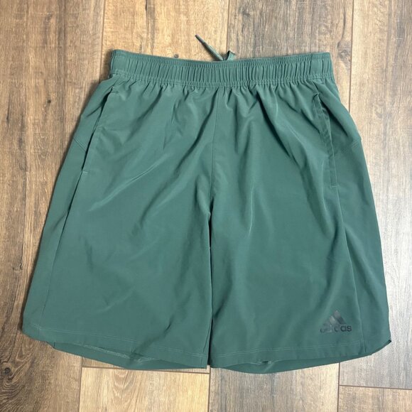 Vintage Adidas Mens Green Athletic Shorts Large Drawstring Elastic Waistband - Picture 1 of 8